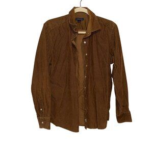 Lands End Brown Corduroy Button-Front Shirt Womens Size 10-12 Classic Fit Casual